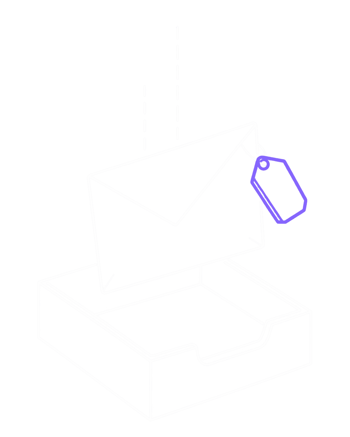 A job envelope with a tag attached, arriving into an open tray.