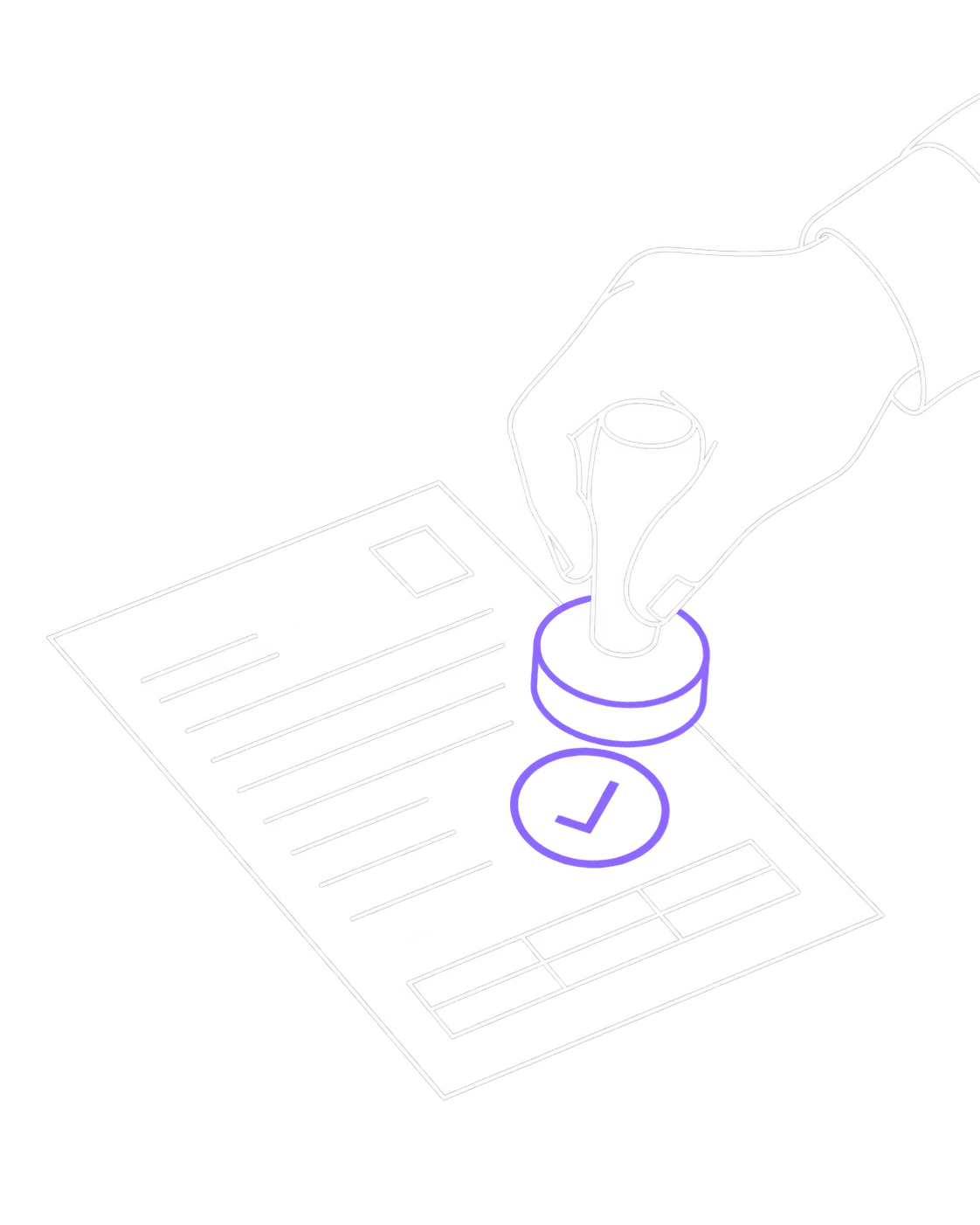 A hand pressing an approval stamp onto an invoice.